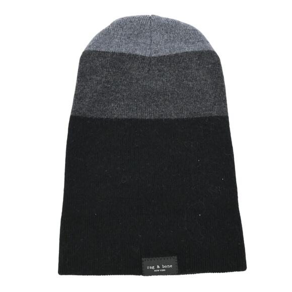 Rag & Bone Addison Striped Gray Black Knit Wool Blend Beanie main image 4